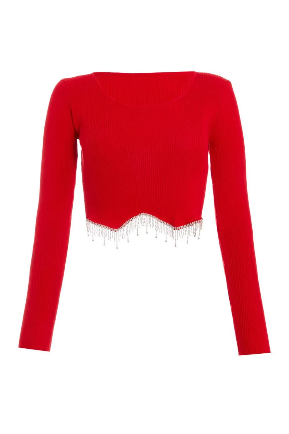 Red Knit Diamante Crop Top