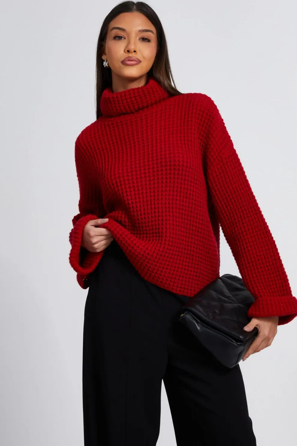 Red Knitted Roll Neck Jumper