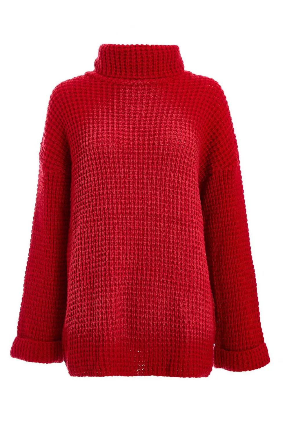 Red Knitted Roll Neck Jumper