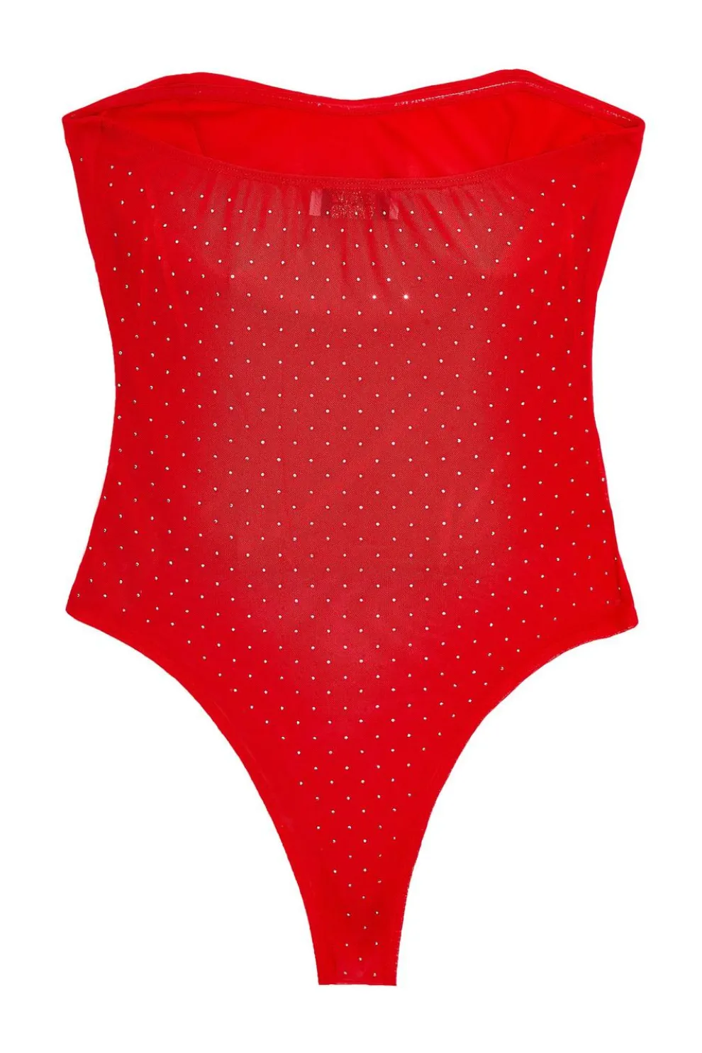 Red Mesh Embellished Bodysuit