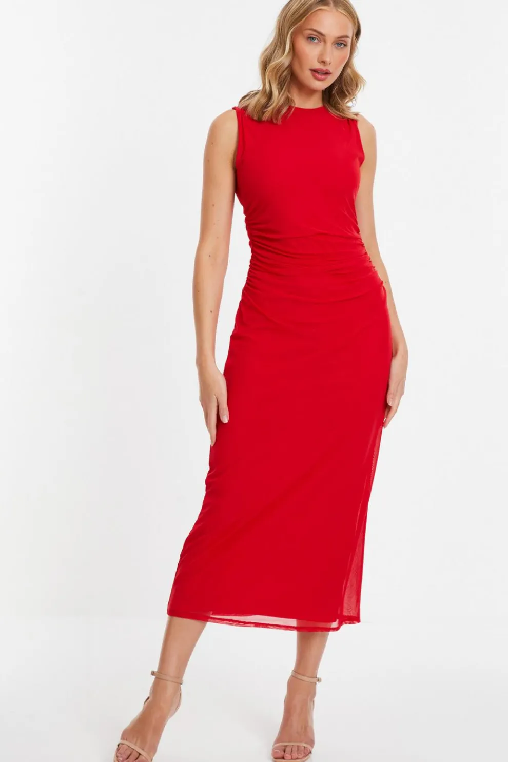 Red Mesh Midaxi Dress