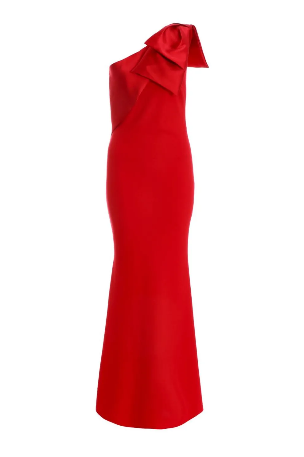Red One Shoulder Bow Maxi Dress