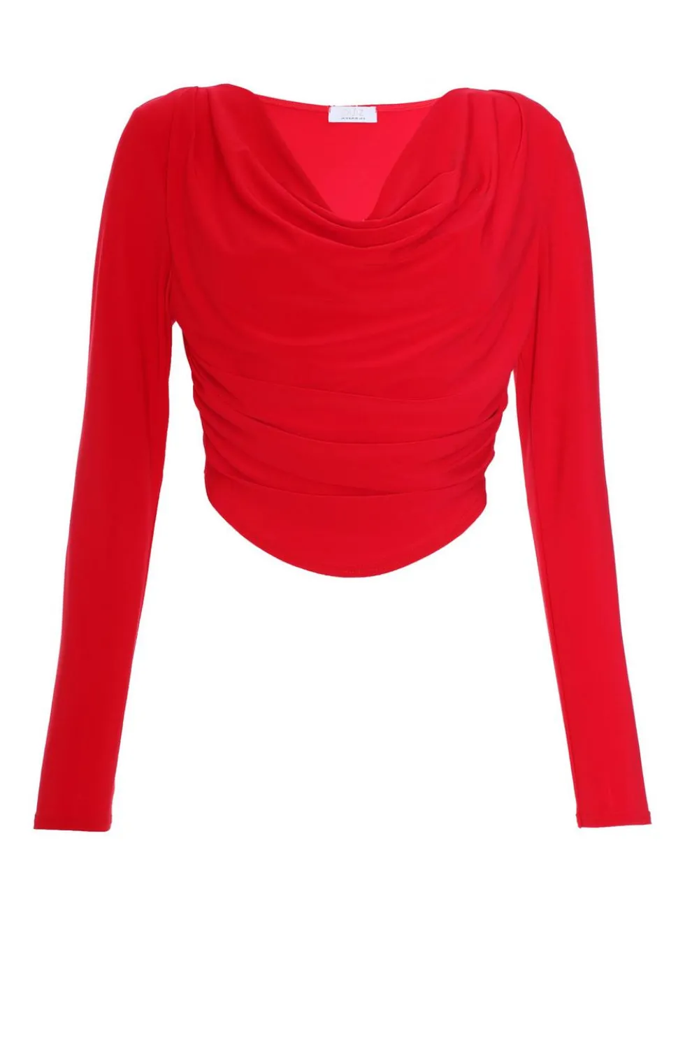 Red Ruched Cowl Neck Top