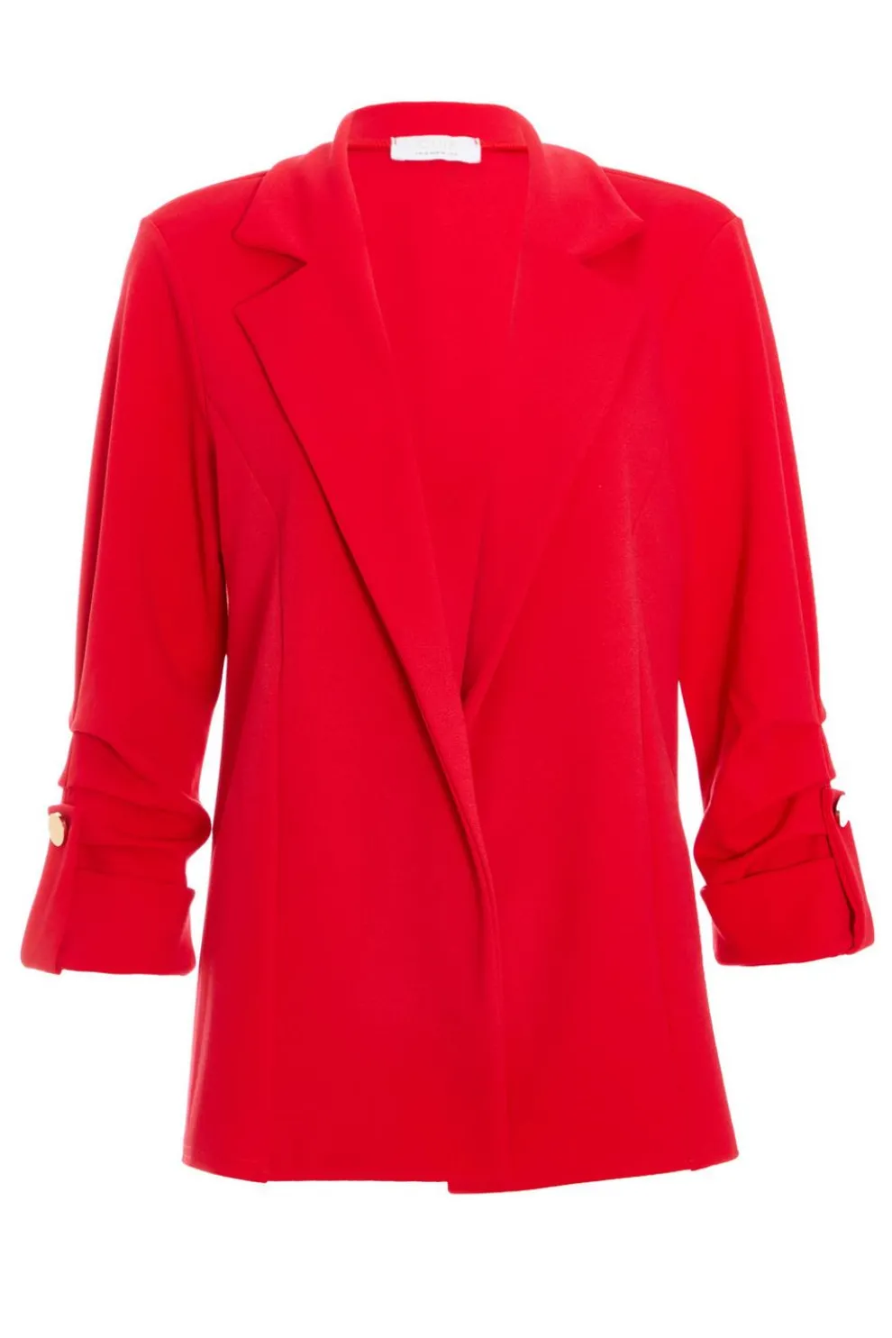 Red Ruched Sleeve Tailored Blazer