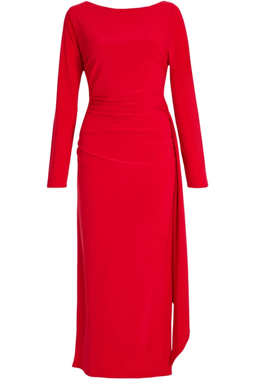 Red Ruffle Side Midi Dress