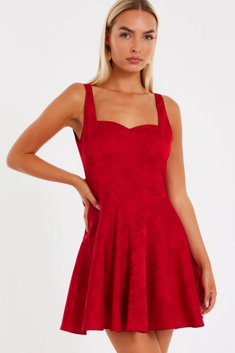 Red Satin Jacquard Mini Dress