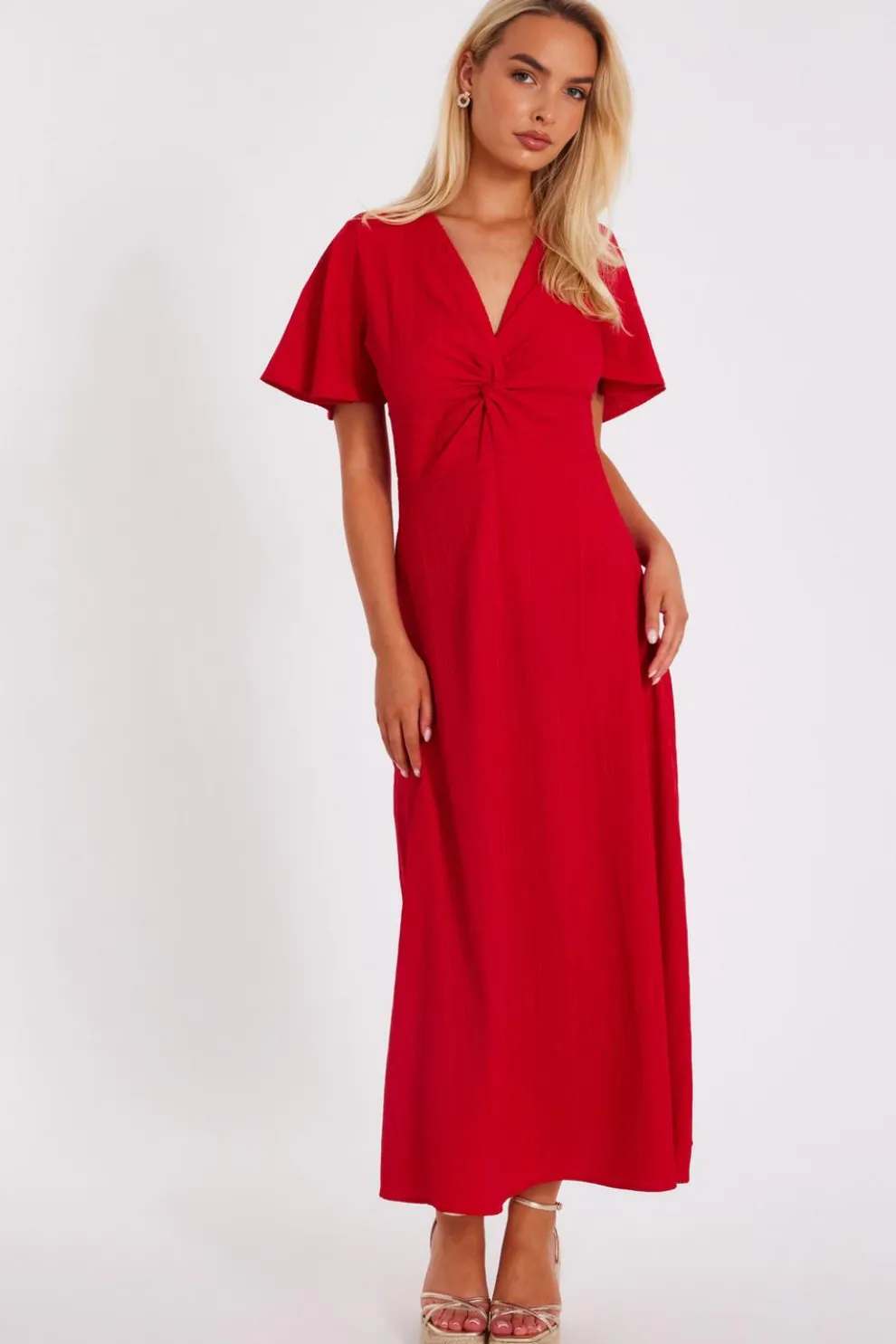 Red Textured Knot Midi Dress