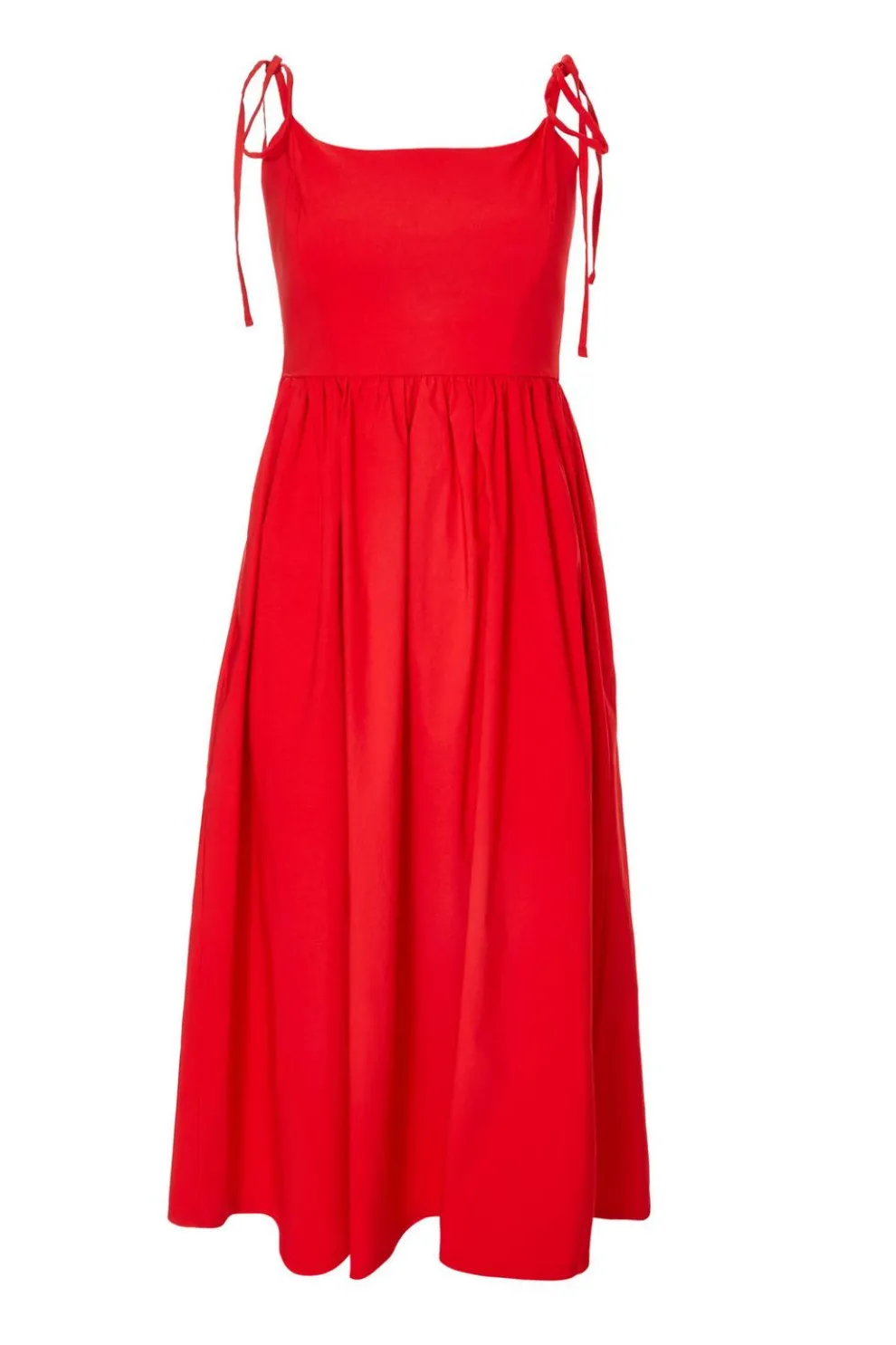 Red Tie Shoulder Midi Dress