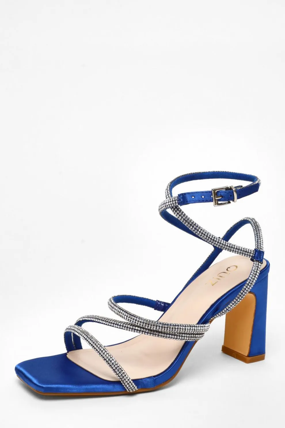 Royal Blue Diamante Strappy Block Heeled Sandals
