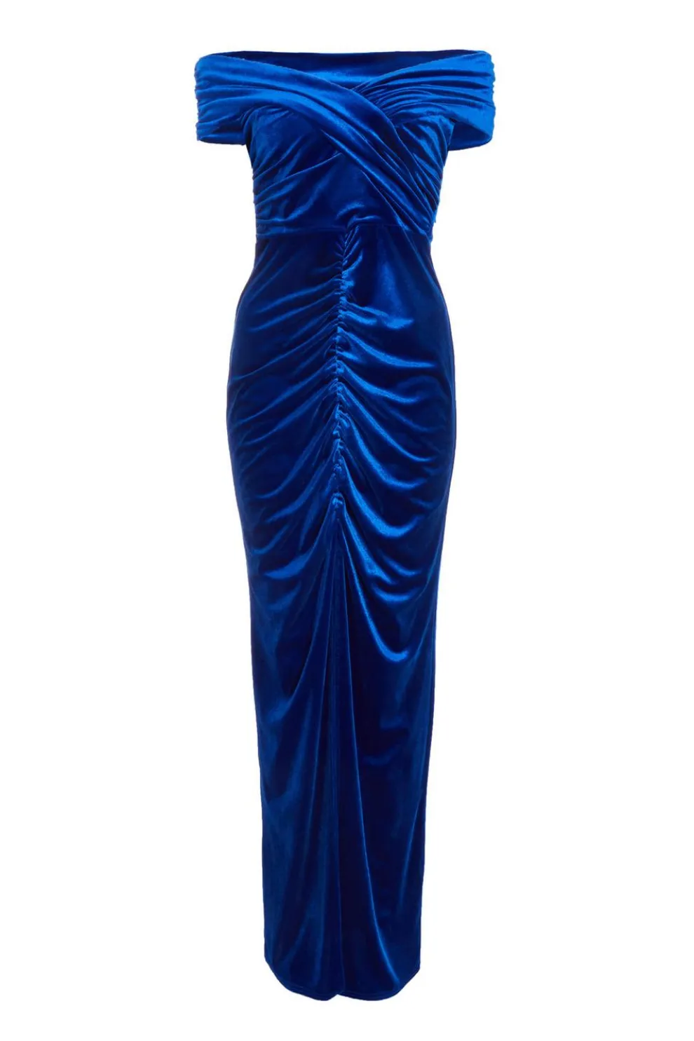 Royal Blue Velvet Bardot Maxi Dress