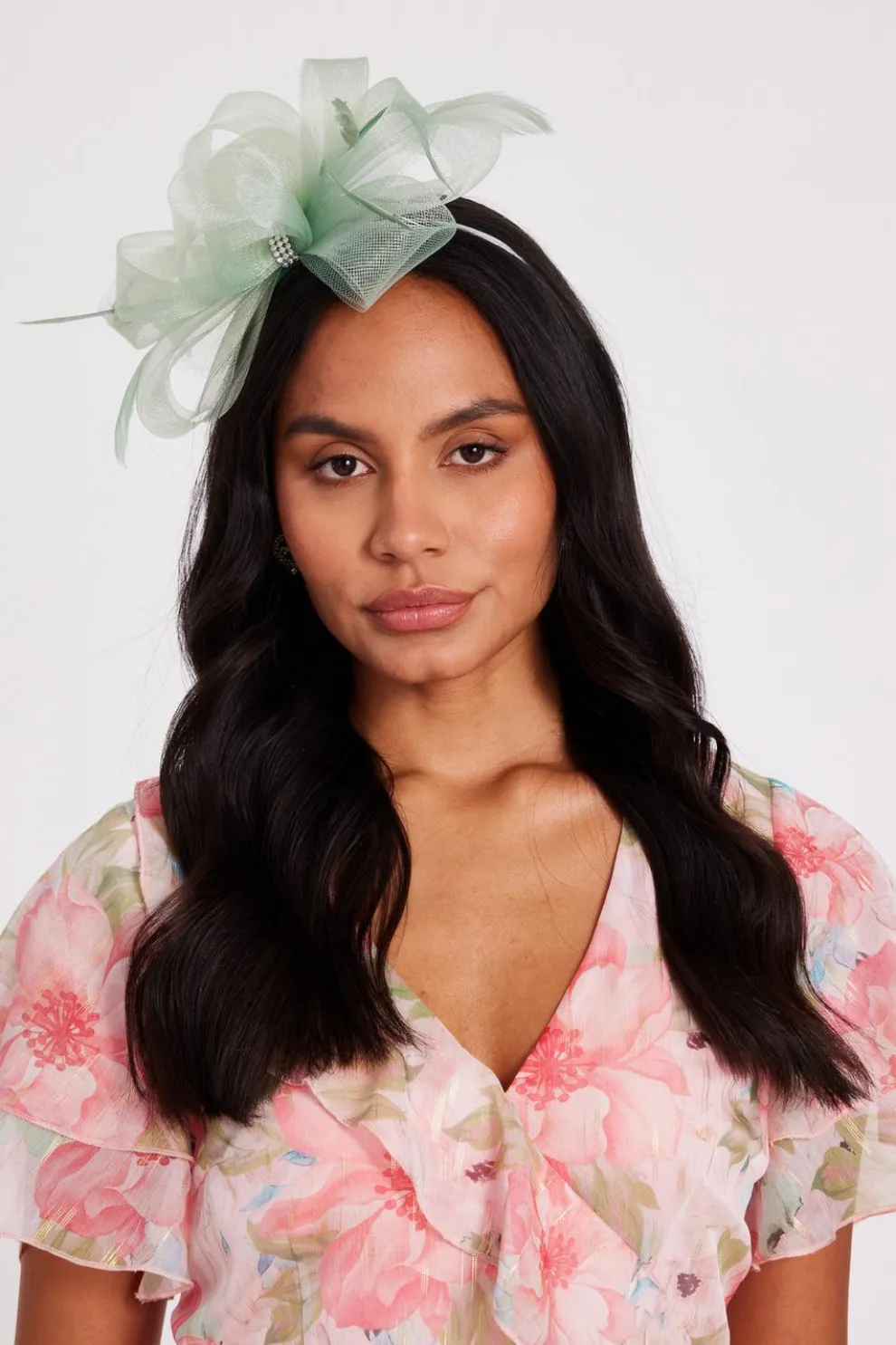 Sage Diamante Bow Headband Fascinator