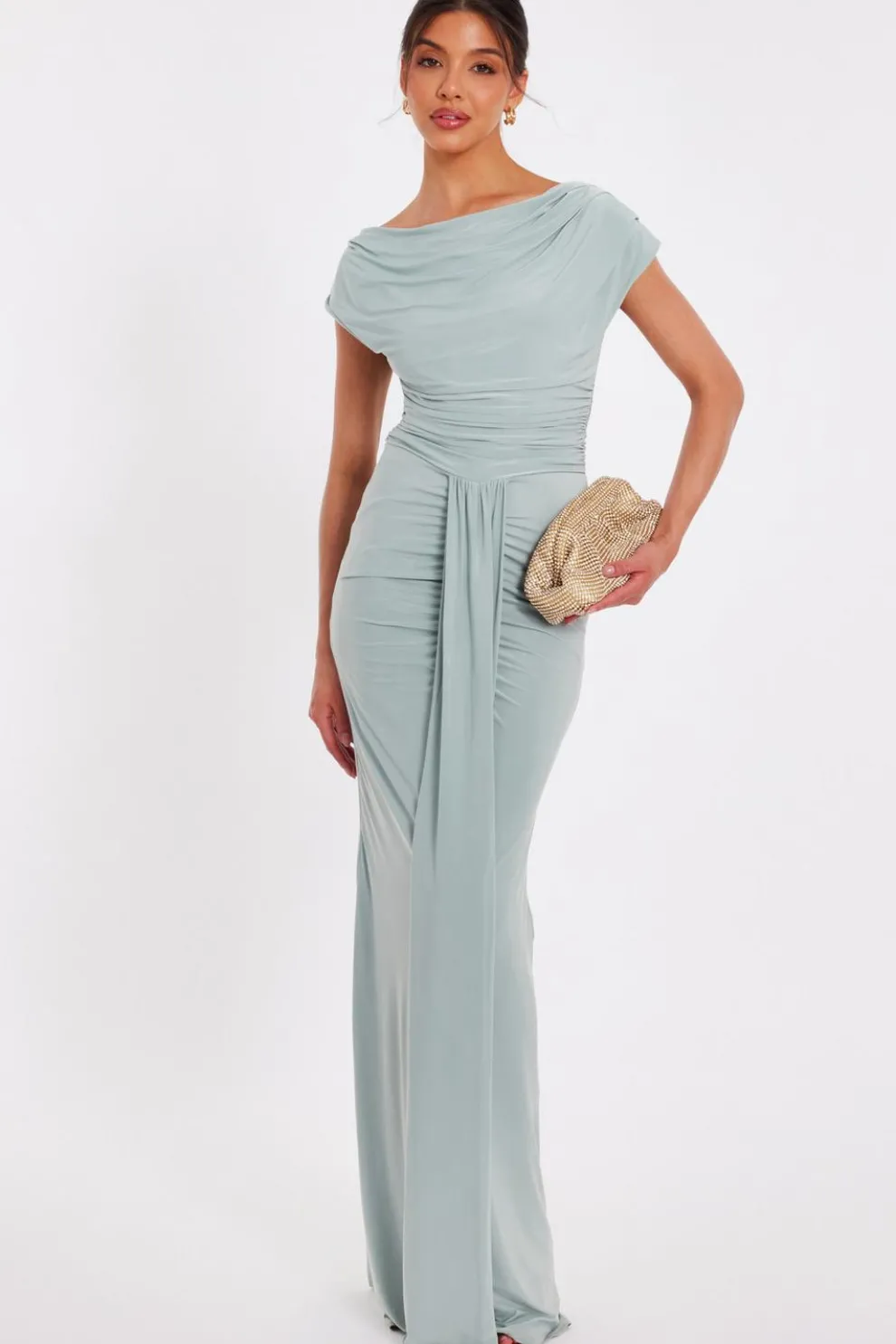 Sage Drape Front Maxi Dress