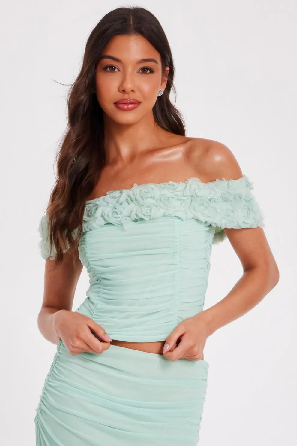 Sage Floral Mesh Top