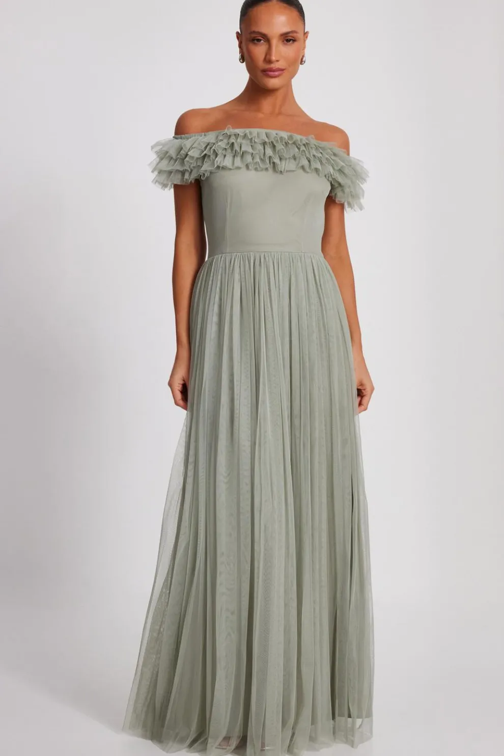 Sage Mesh Bardot Maxi Dress