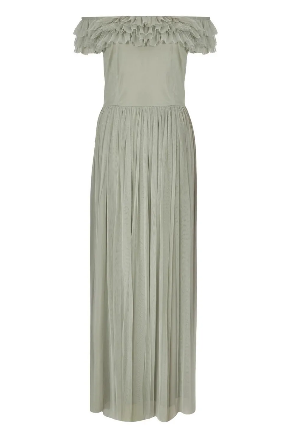 Sage Mesh Bardot Maxi Dress