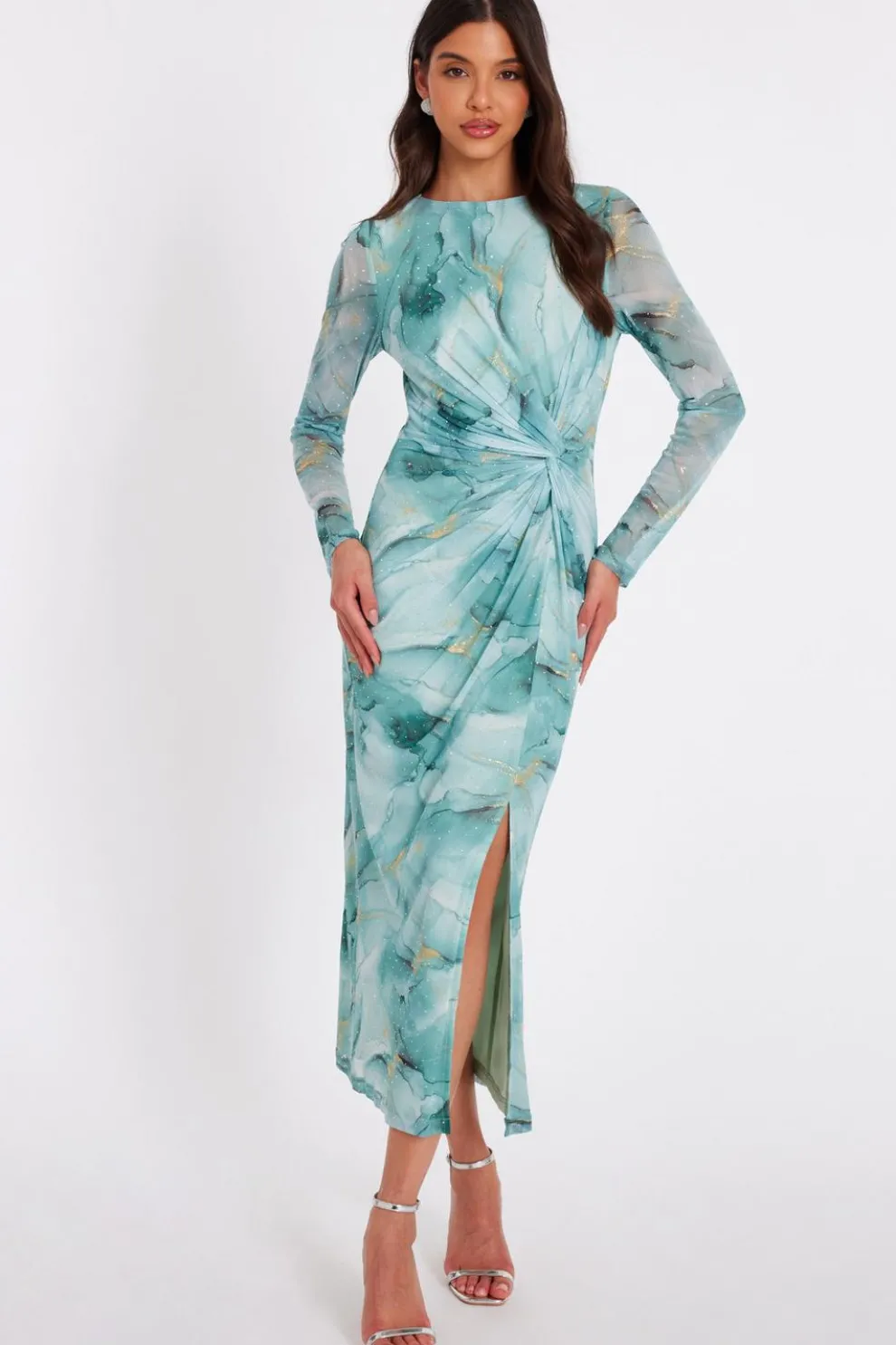 Sage Printed Diamante Midaxi Dress