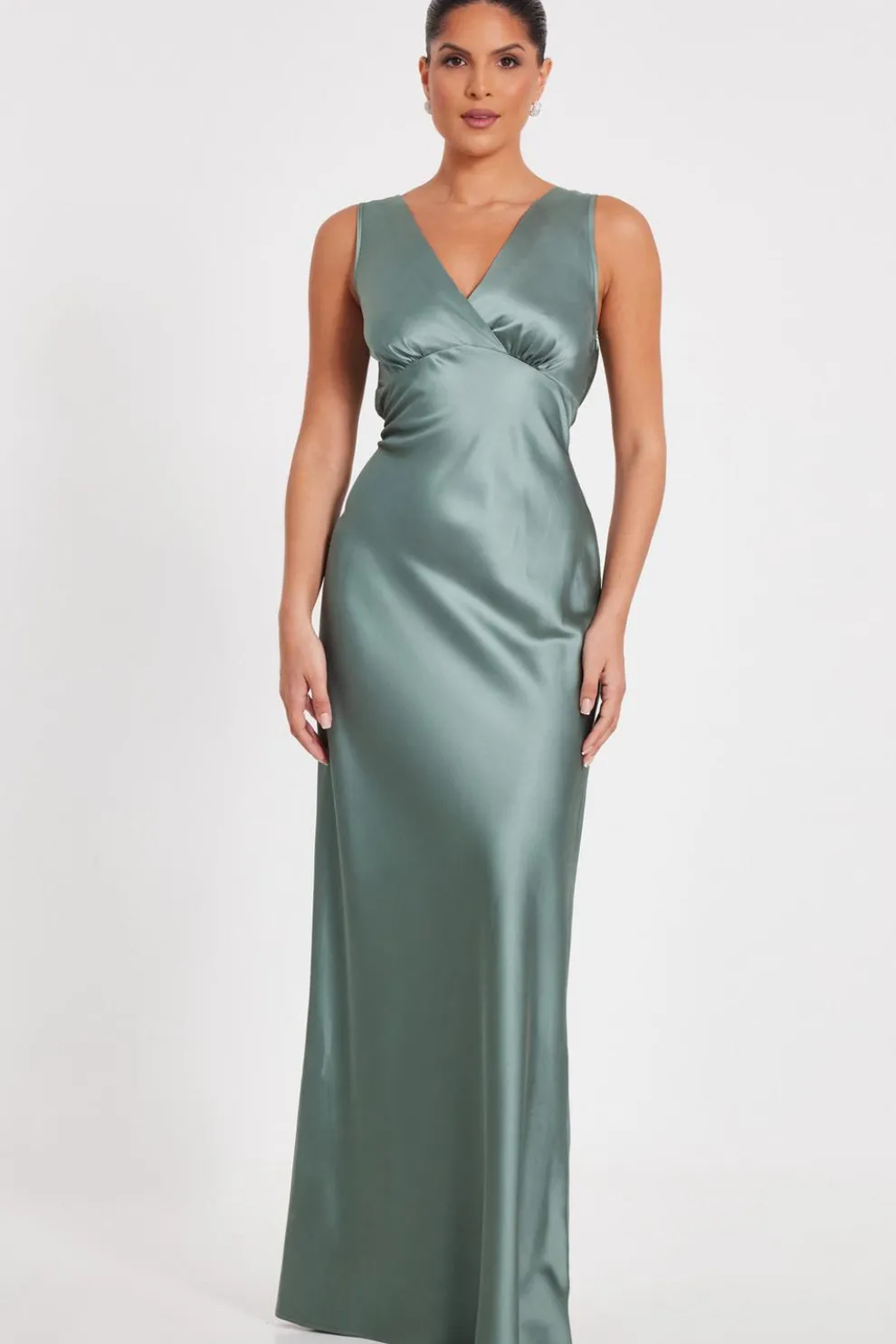 Sage Satin Cowl Back Maxi Dress