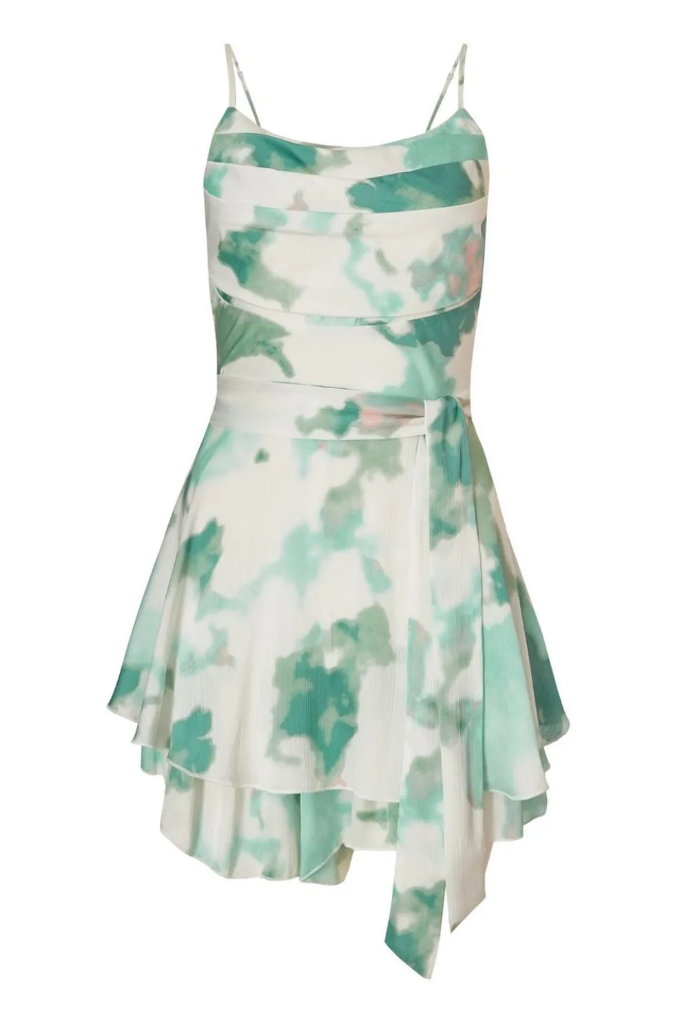 Sage Satin Marble Print Playsuit