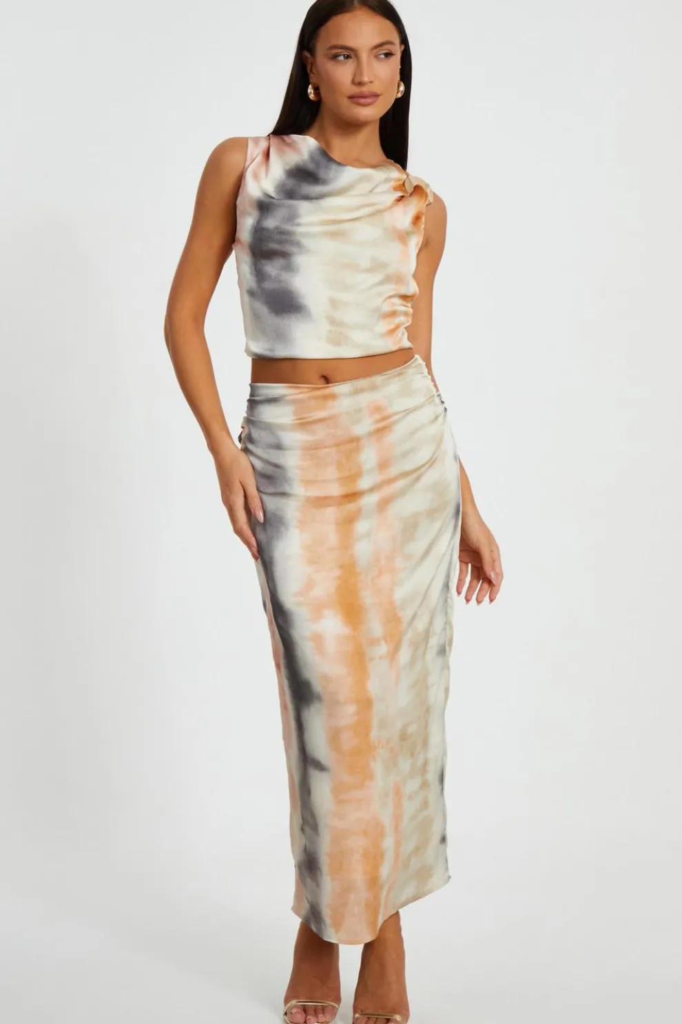 Satin Marble Print Crop Top