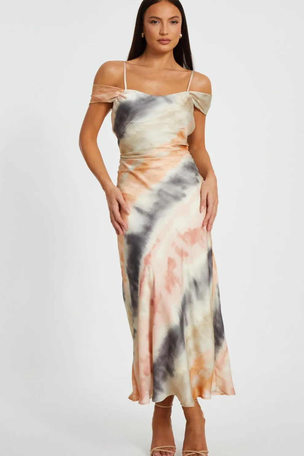 Satin Marble Print Midaxi Dress
