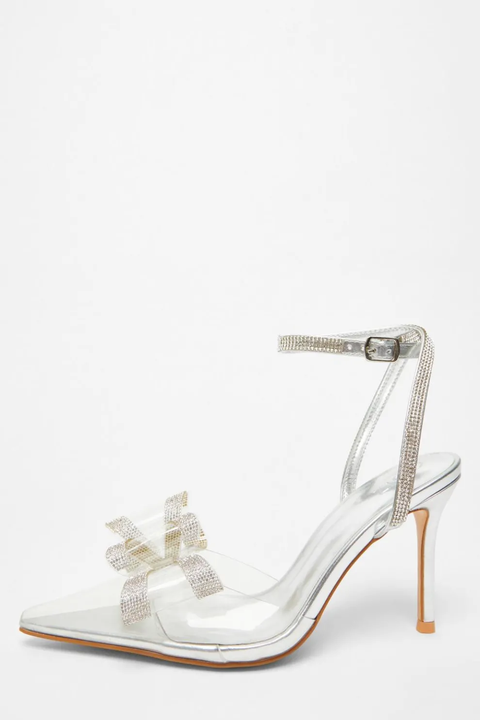 Silver Bow Diamante Court Heels