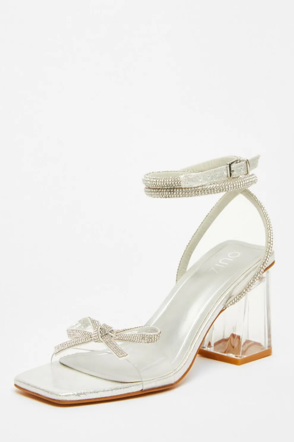 Silver Bow Heeled Sandals