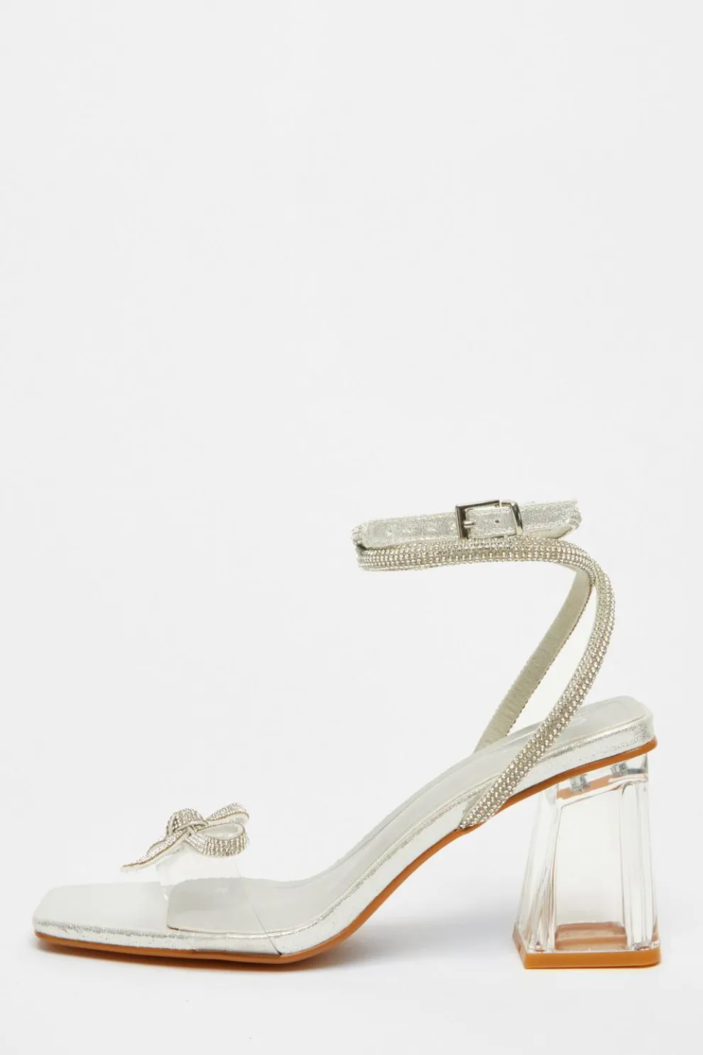 Silver Bow Heeled Sandals