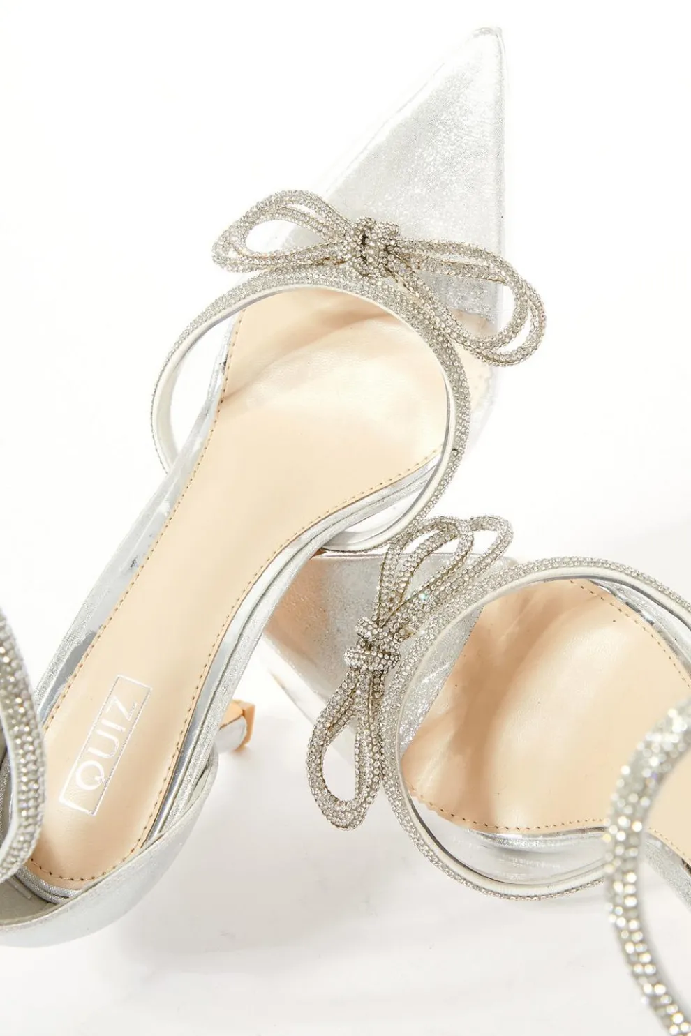 Silver Clear Diamante Bow Court Heels