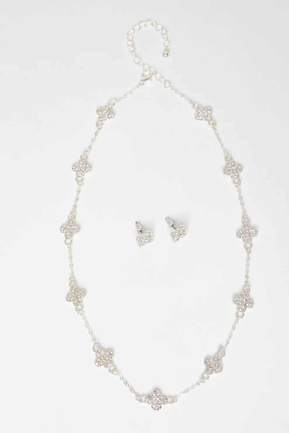 Silver Clover Diamante Jewellery Set