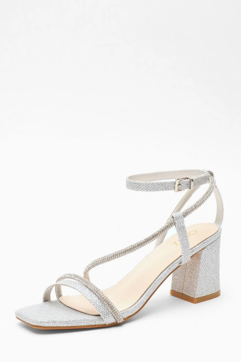 Silver Diamante Block Heeled Sandals
