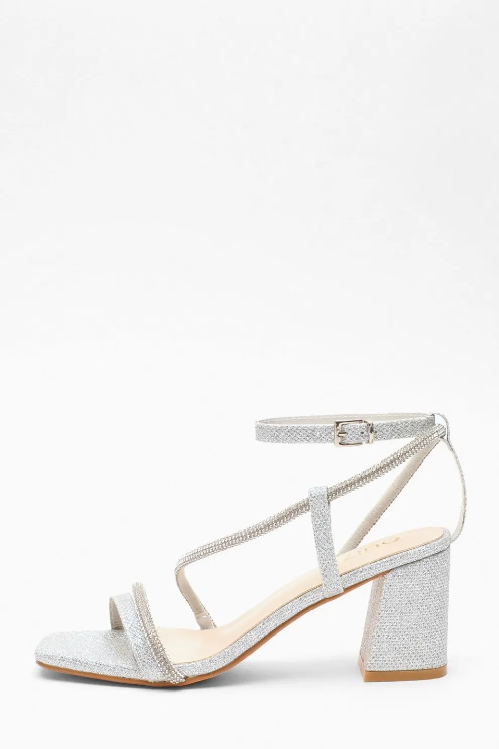 Silver Diamante Block Heeled Sandals