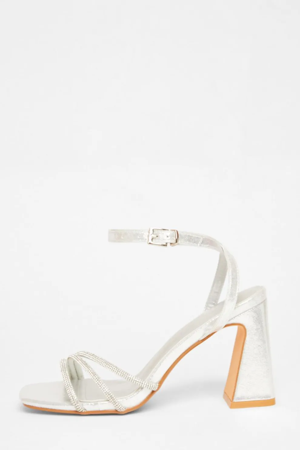 Silver Diamante Block Heels