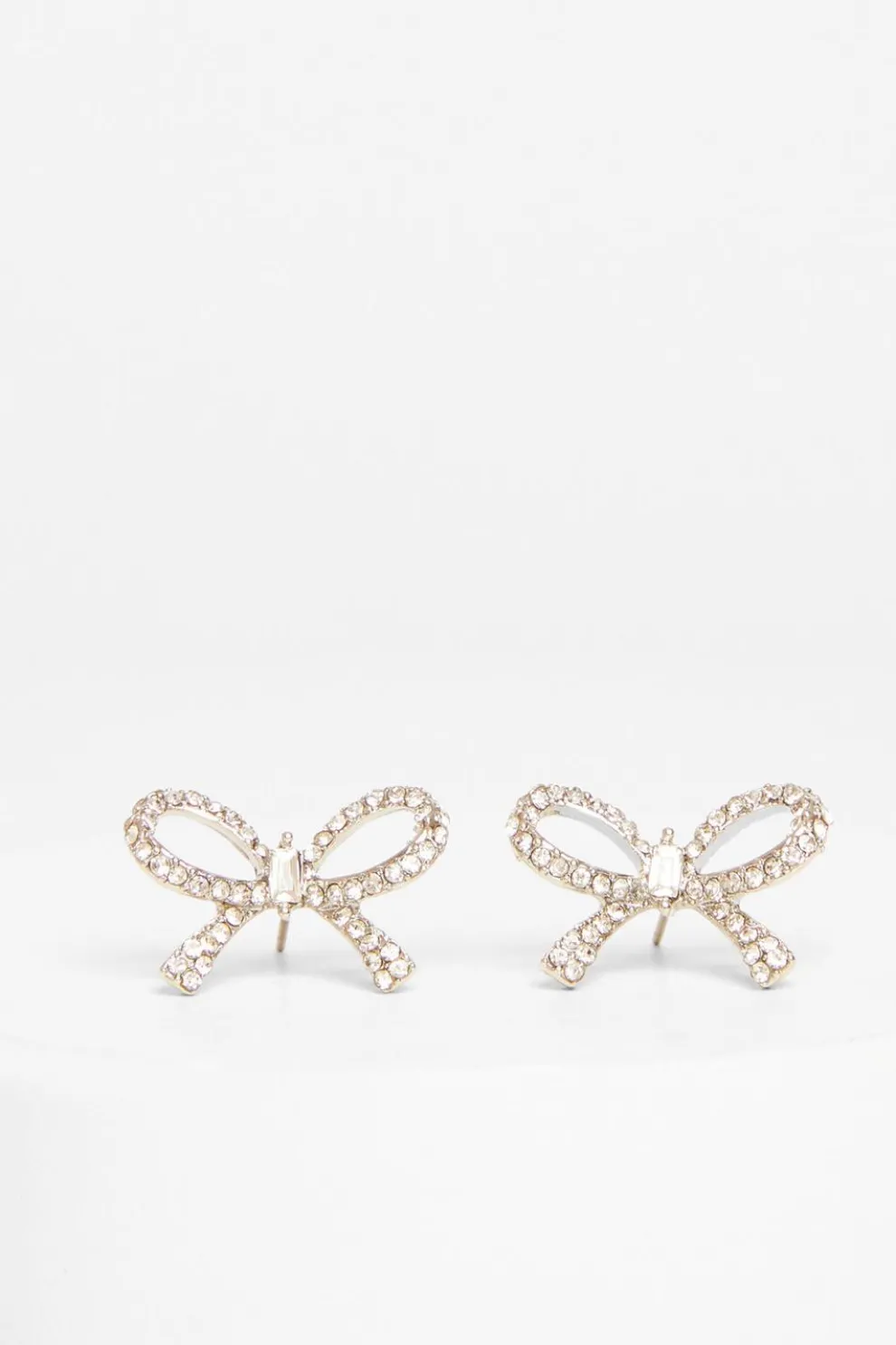 Silver Diamante Bow Stud Earrings