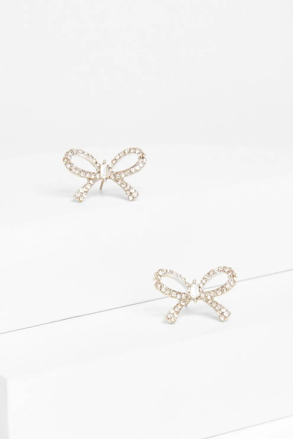 Silver Diamante Bow Stud Earrings