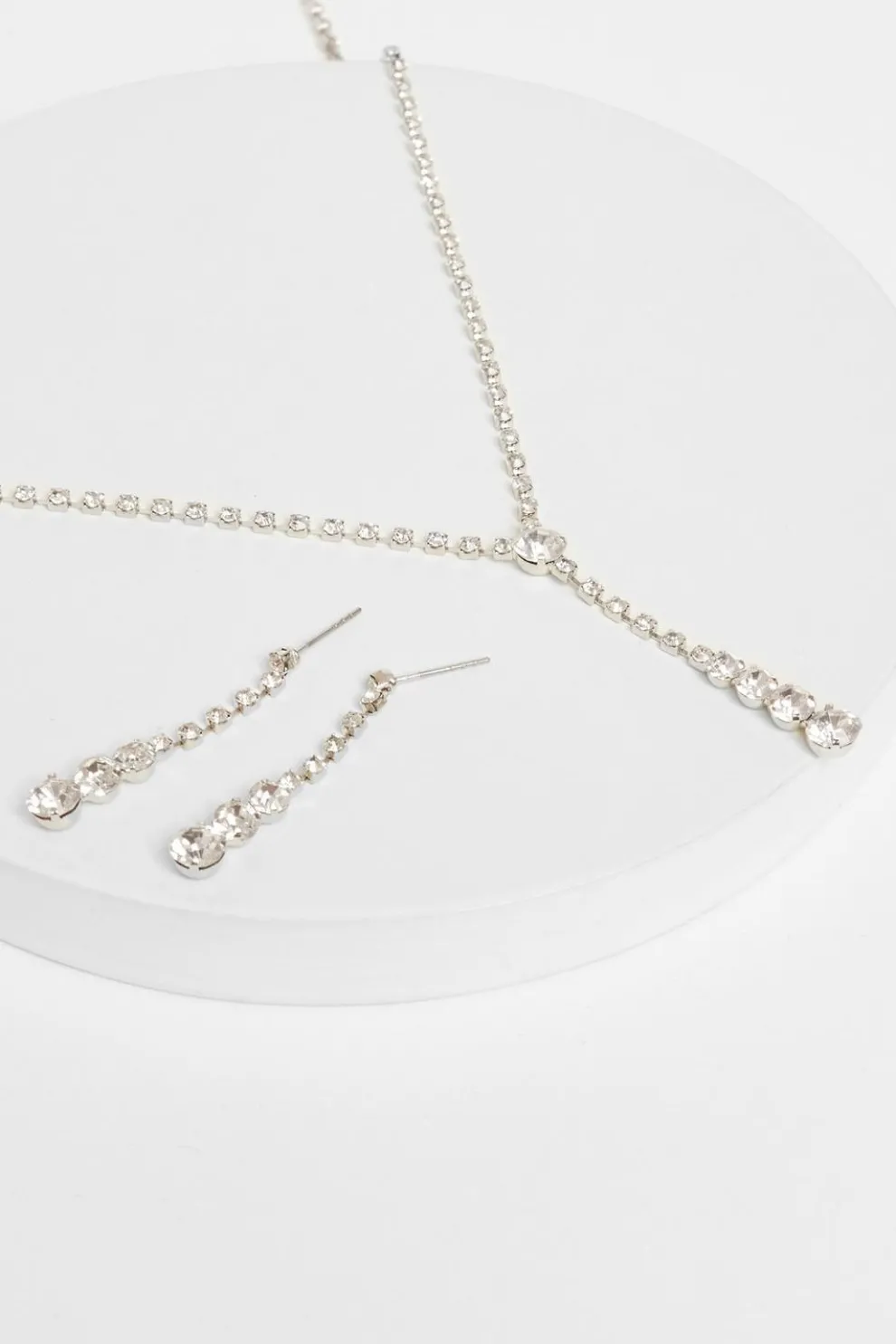 Silver Diamante Circle Drop Jewellery Set