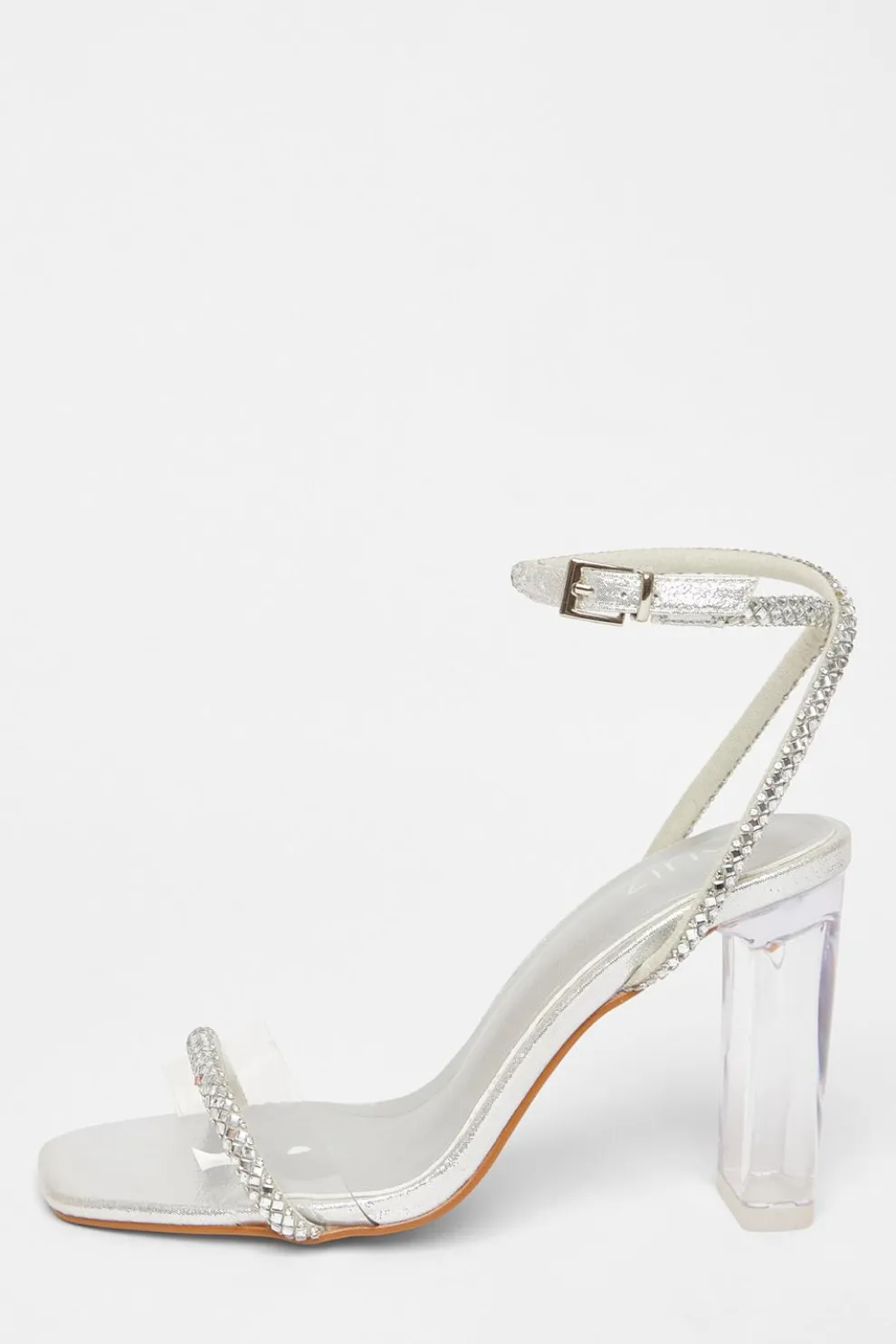 Silver Diamante Clear Block Heels