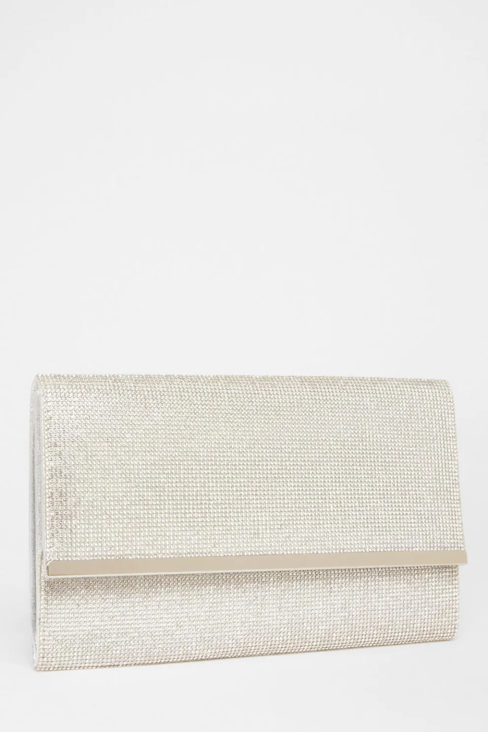Silver Diamante Envelope Clutch Bag