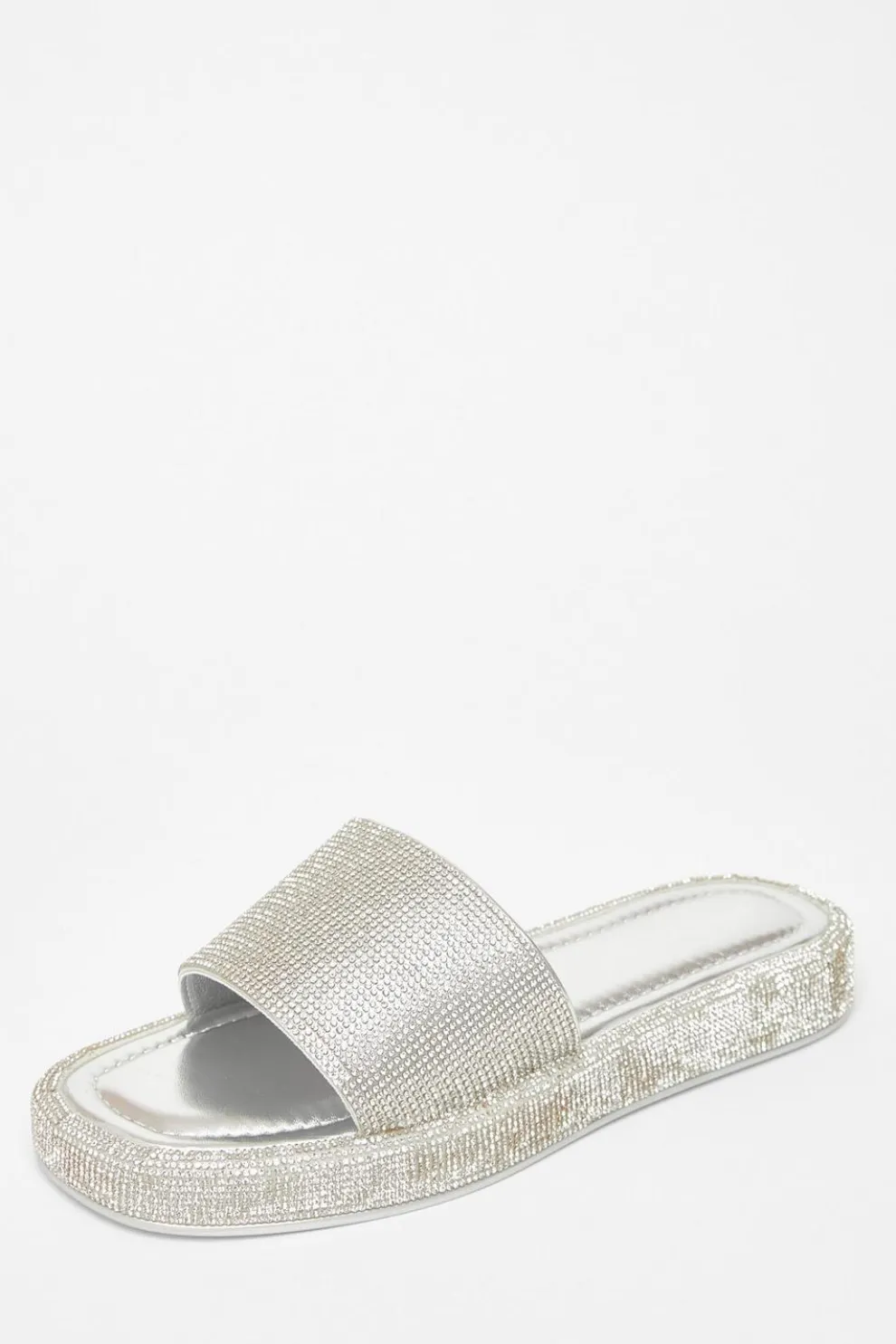 Silver Diamante Flat Sandals