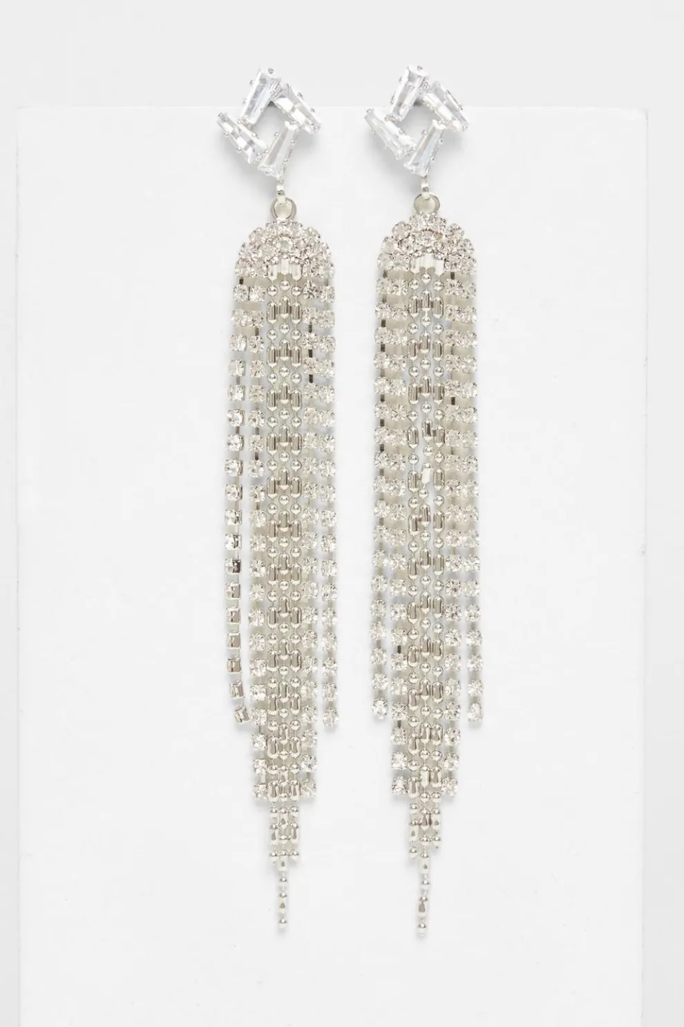 Silver Diamante Fringe Earrings