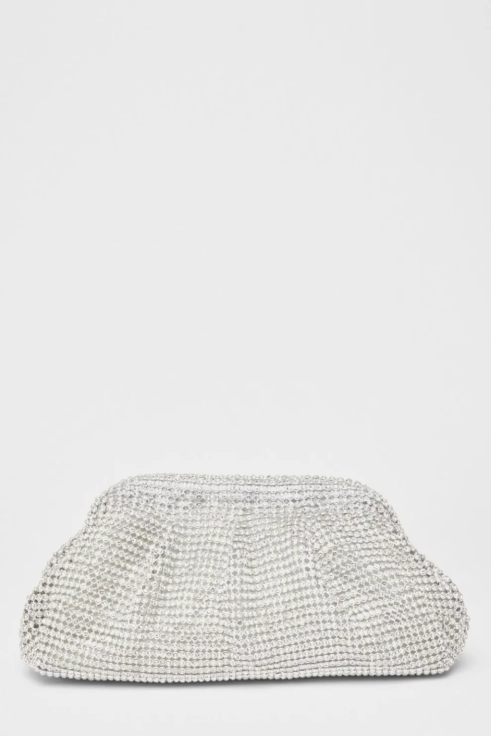 Silver Diamante Gathered Pouch Bag