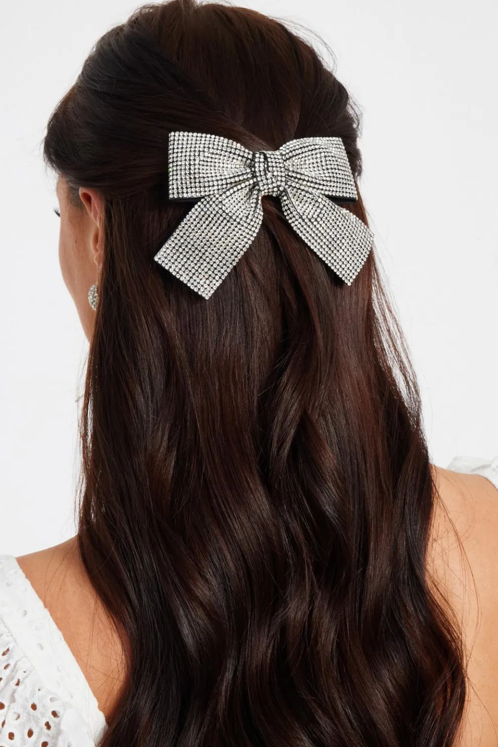 Silver Diamante Hair Bow