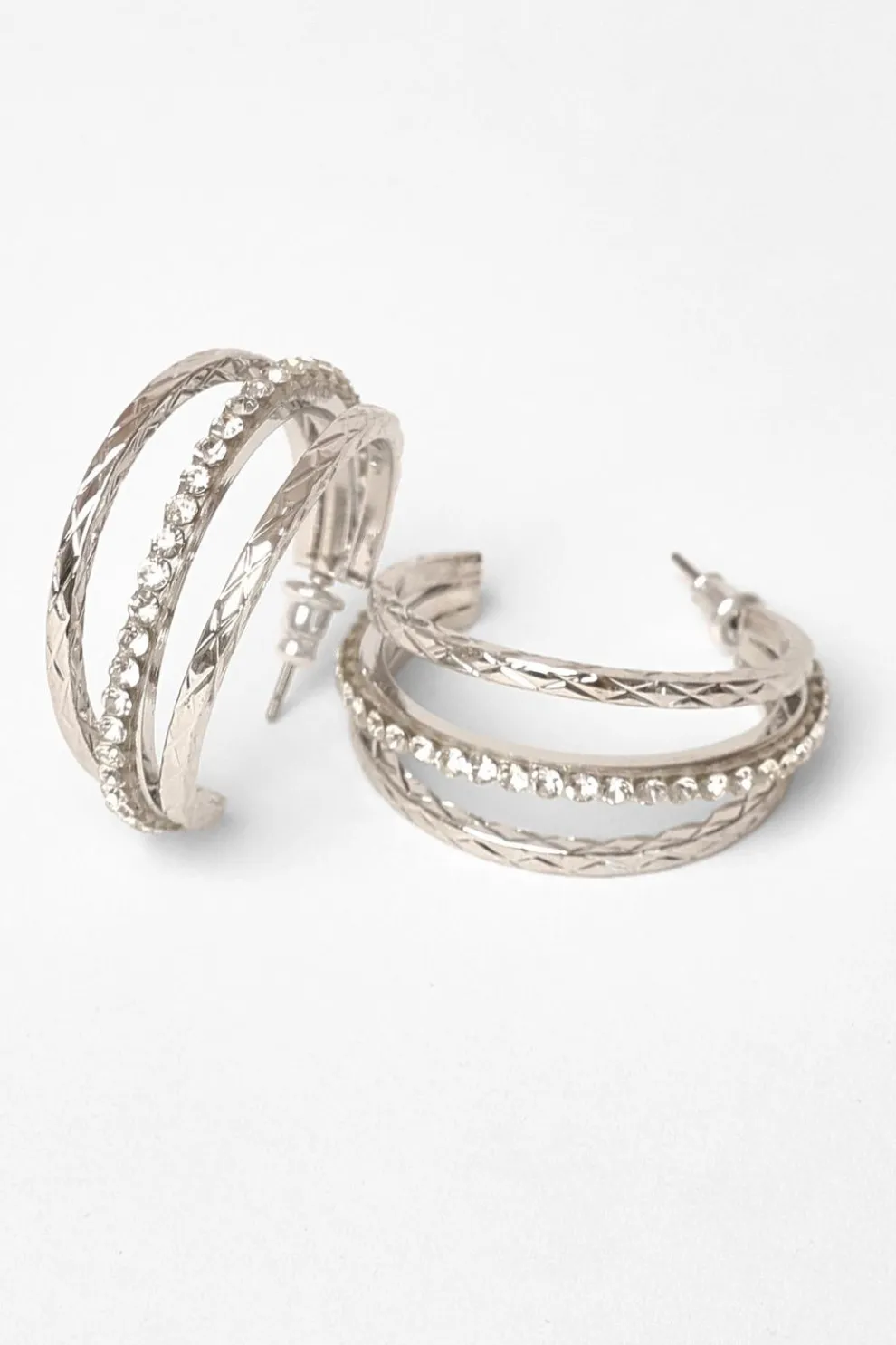 Silver Diamante Hoop Earrings