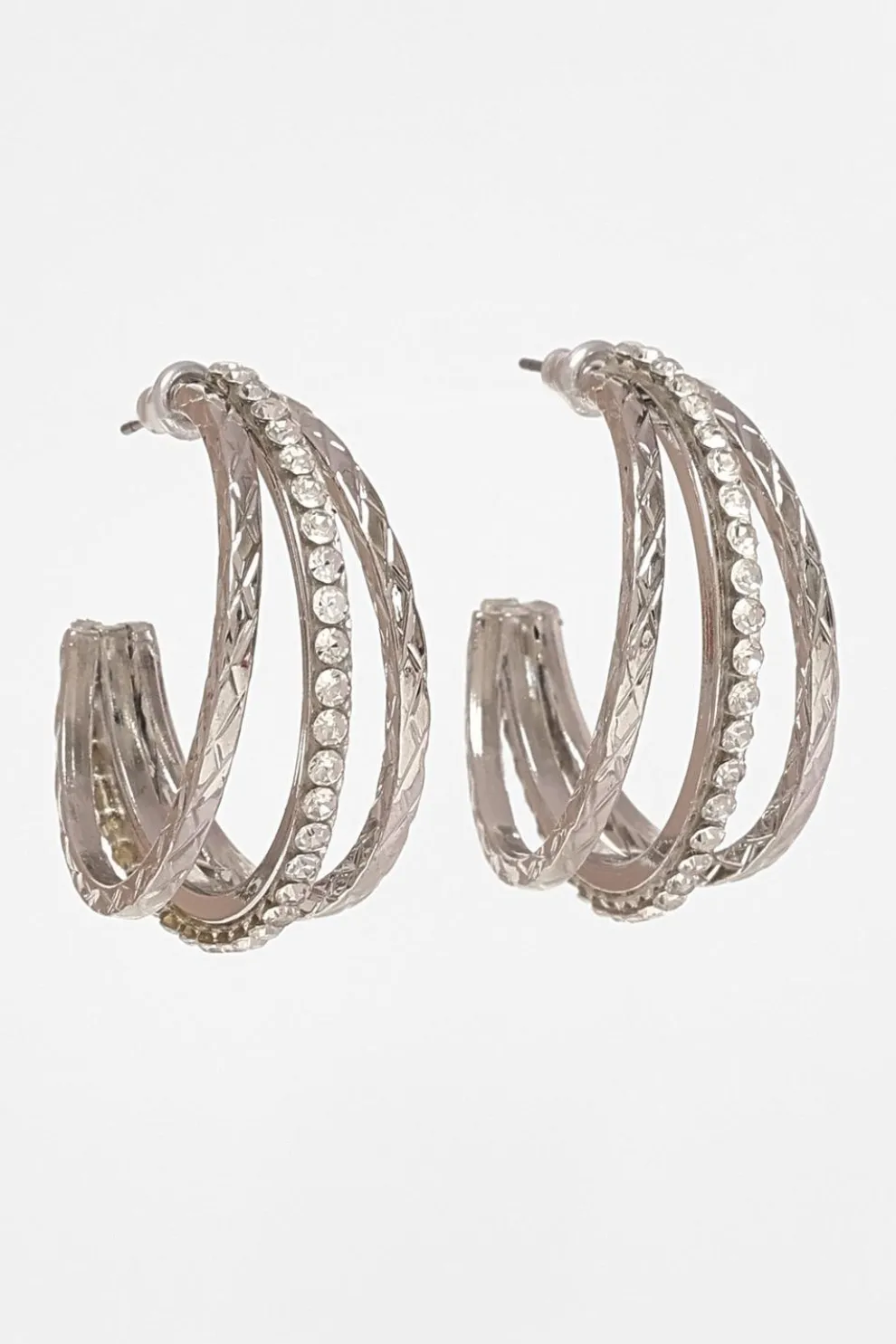 Silver Diamante Hoop Earrings