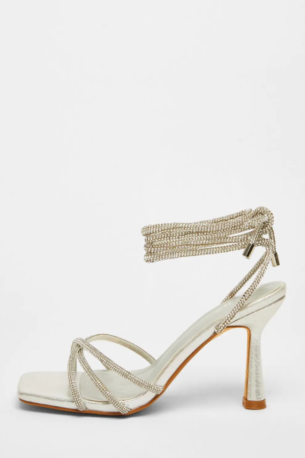 Silver Diamante Lace Up Heels