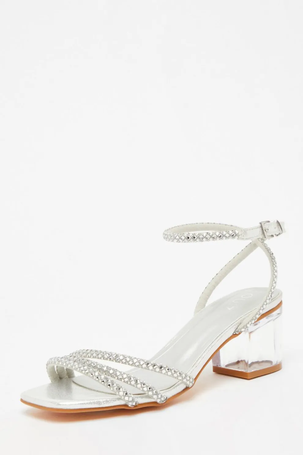 Silver Diamante Low Heeled Sandals