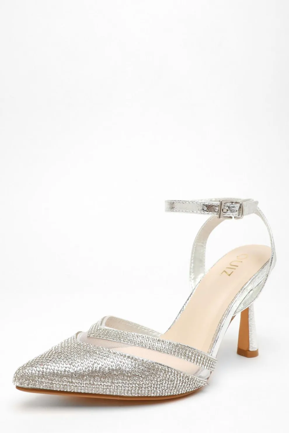 Silver Diamante Mesh Court Heels