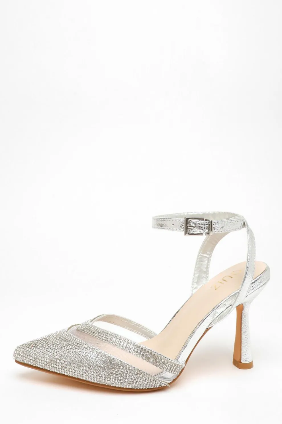 Silver Diamante Mesh Court Heels