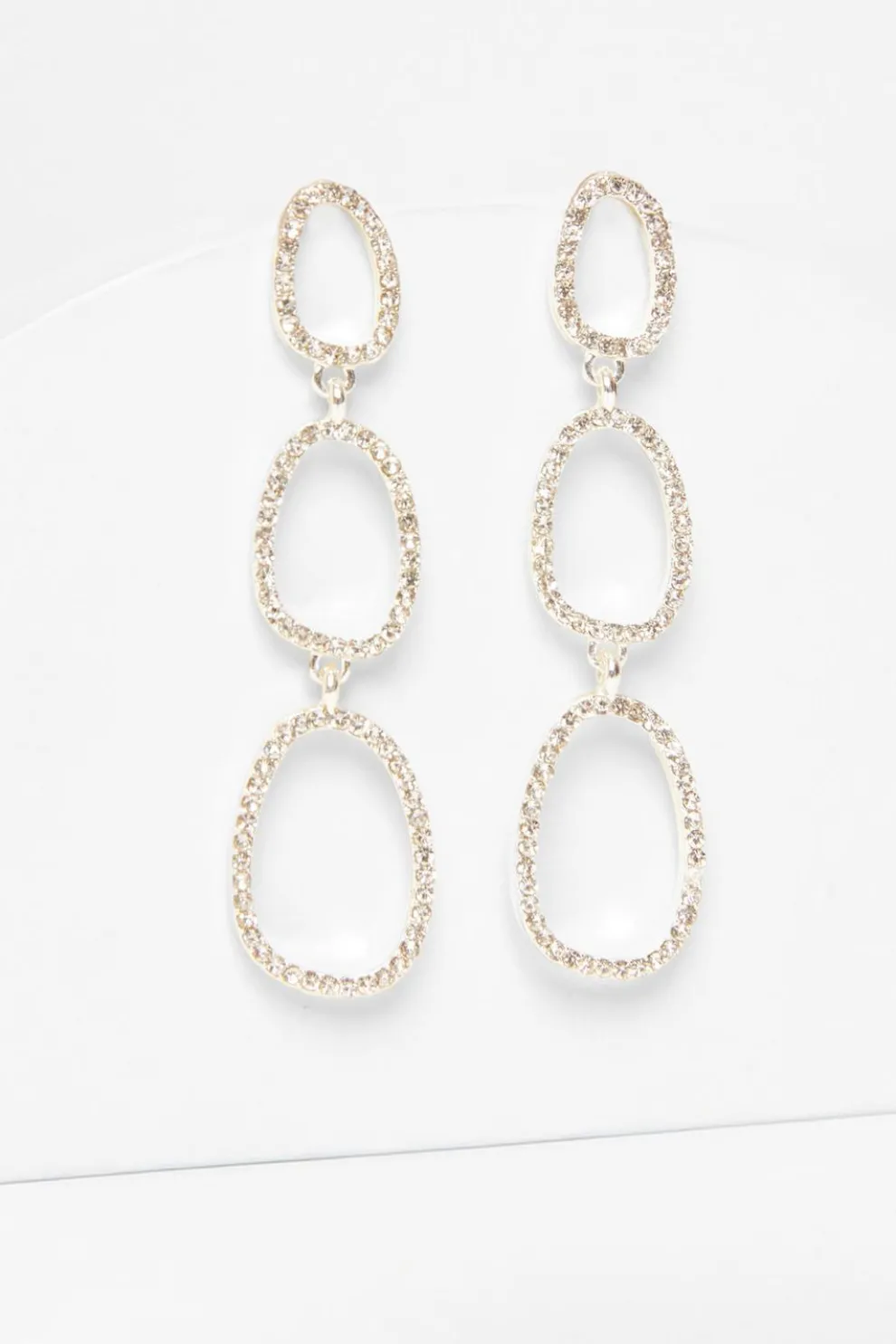 Silver Diamante Oval Drop Earrings