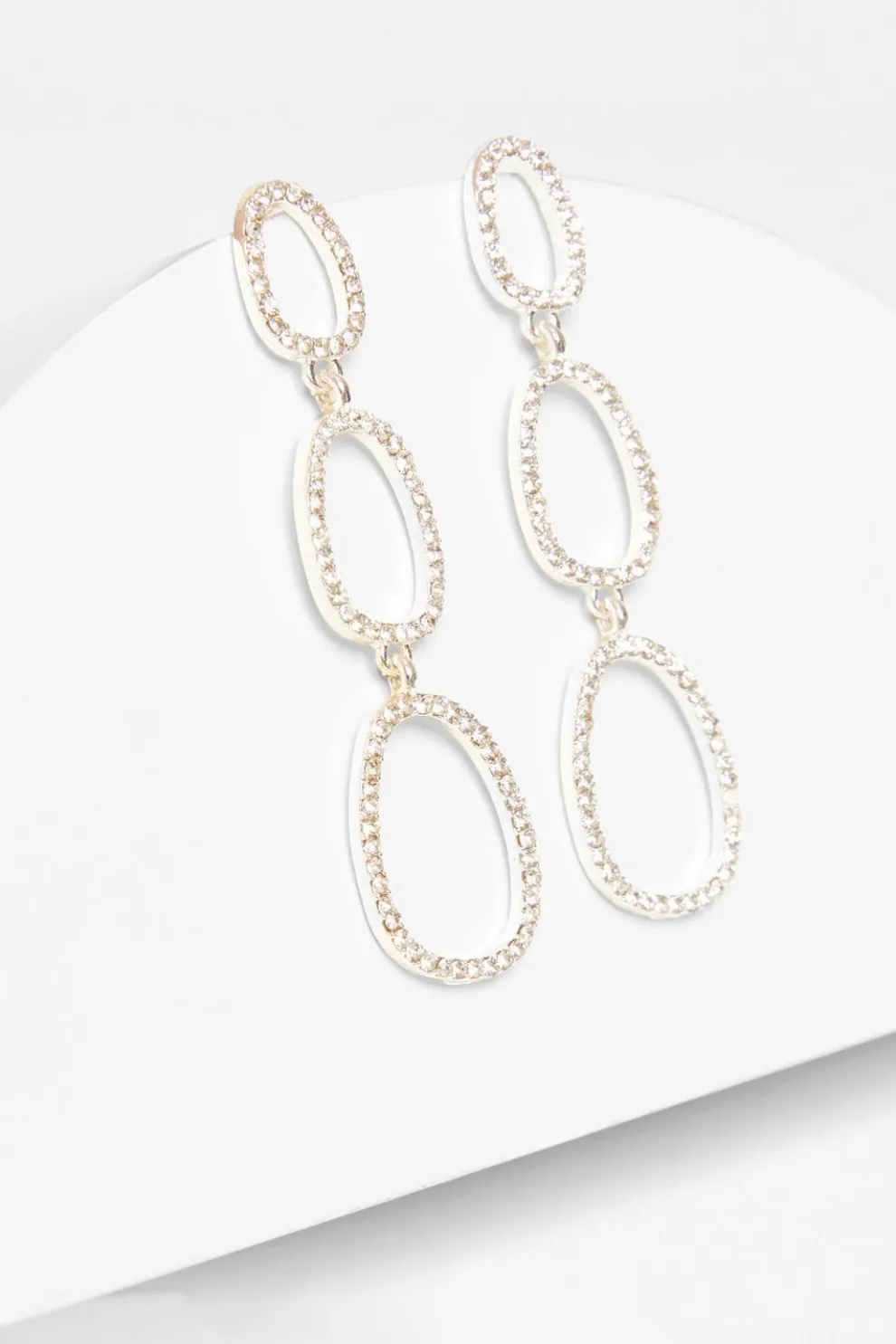 Silver Diamante Oval Drop Earrings