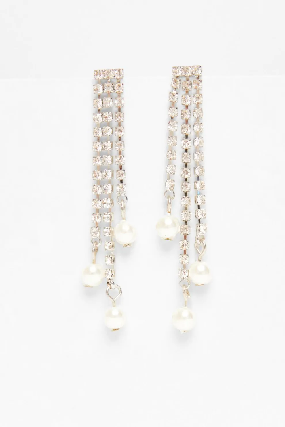 Silver Diamante Pearl Fringe Earrings